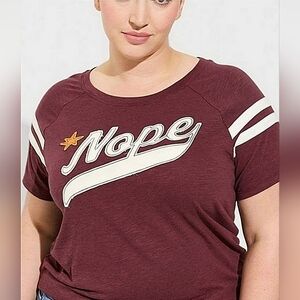 NWT Torrid Nope Fitted Super Soft Slub Boat Neck Varsity Tee Size 1X